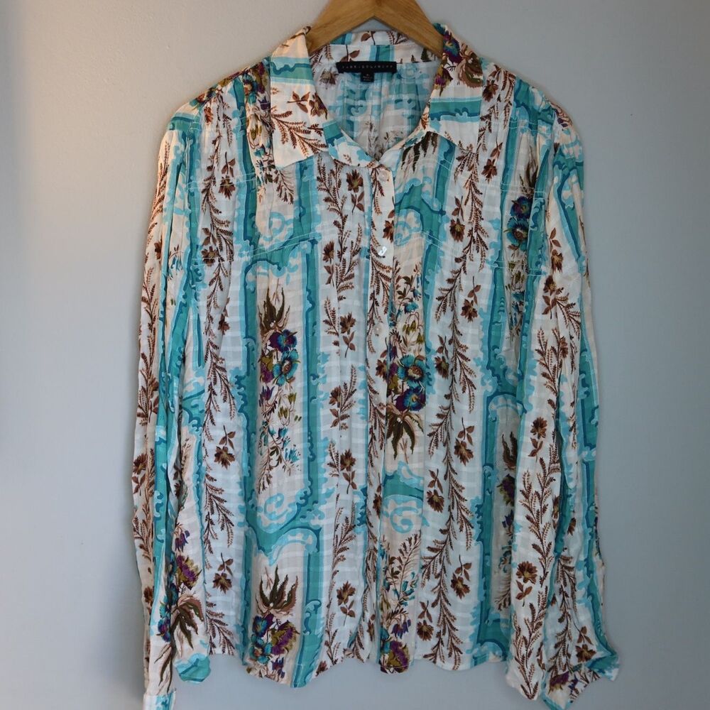 Jane + Delancey Blouse Womens XL Floral Gathered Long Sleeve Woven Boho